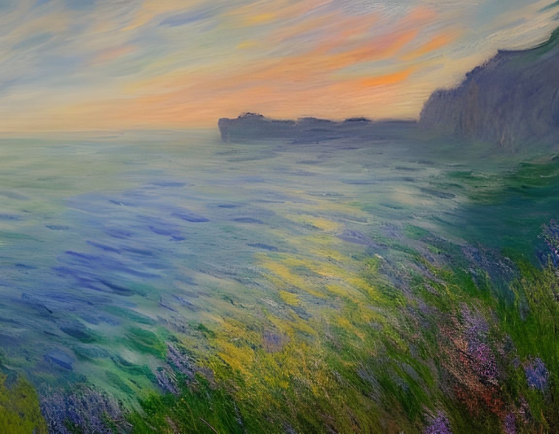 Impressionist Ocean View from Cliffside as Oil Painting