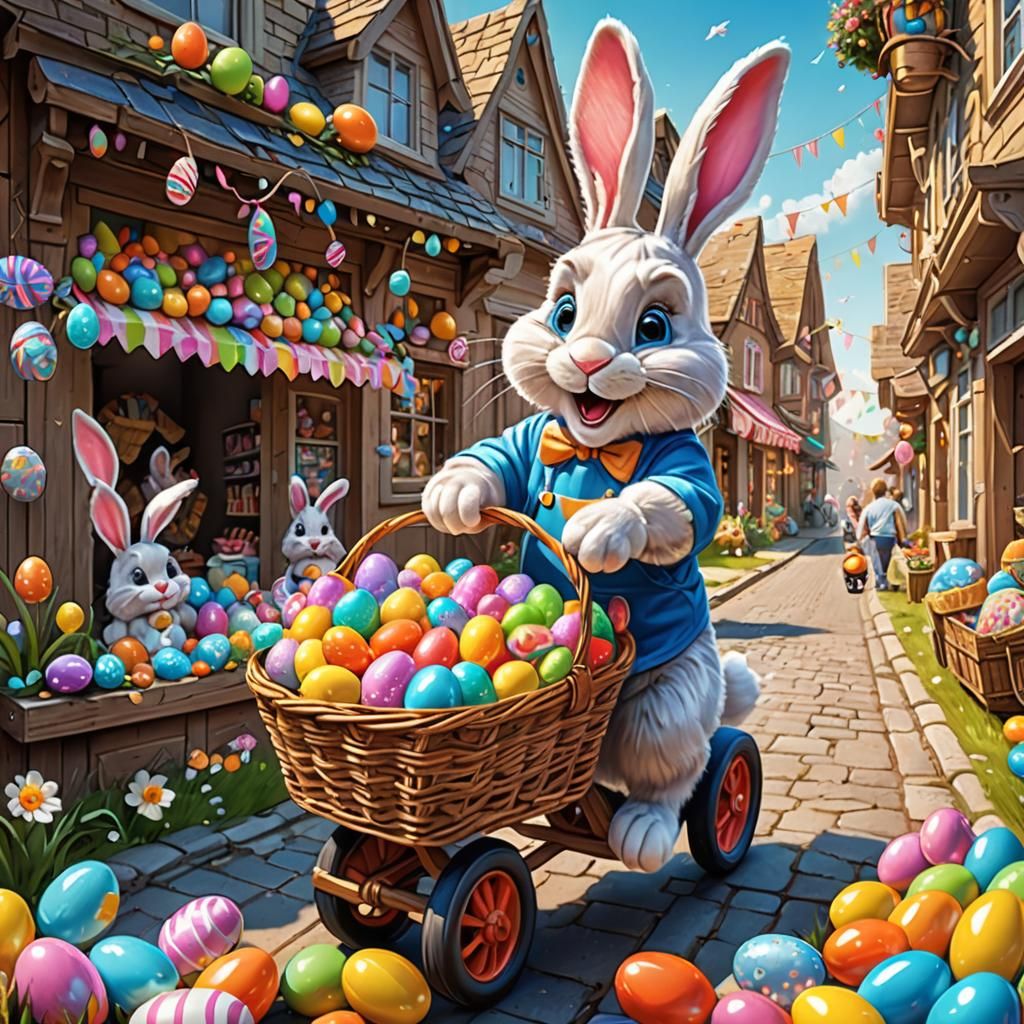 Easter Bunny's Candy Delivery in Whimsical Style