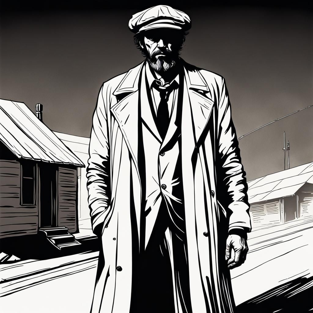 Retro Sci-Fi Drifter in Minimalist Line Art