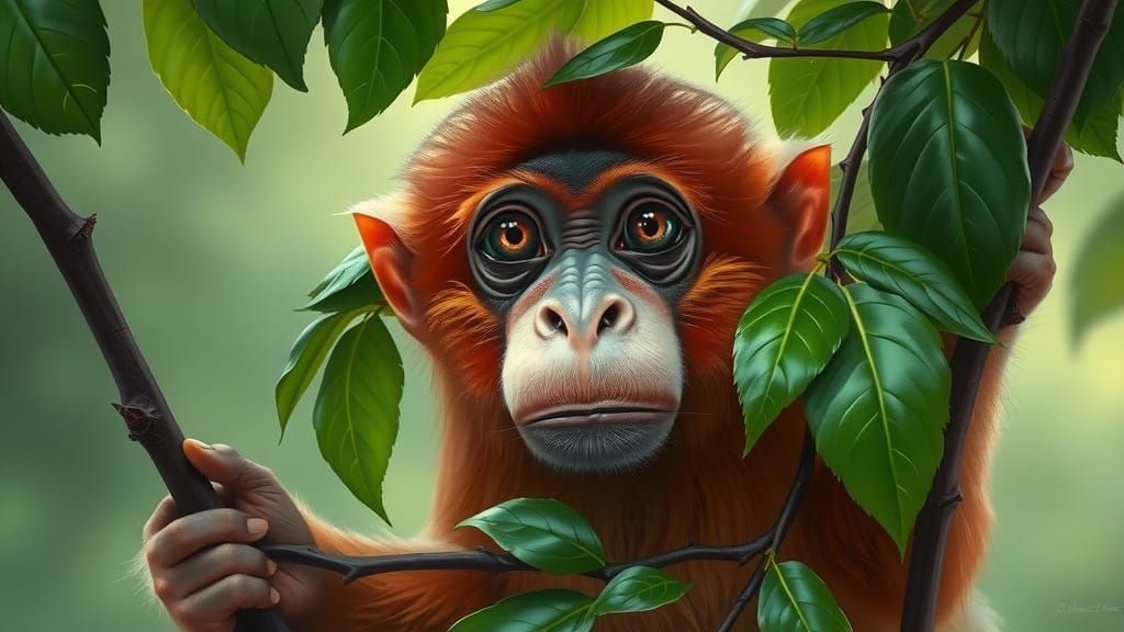 Curious Proboscis Monkey in Watercolor Style