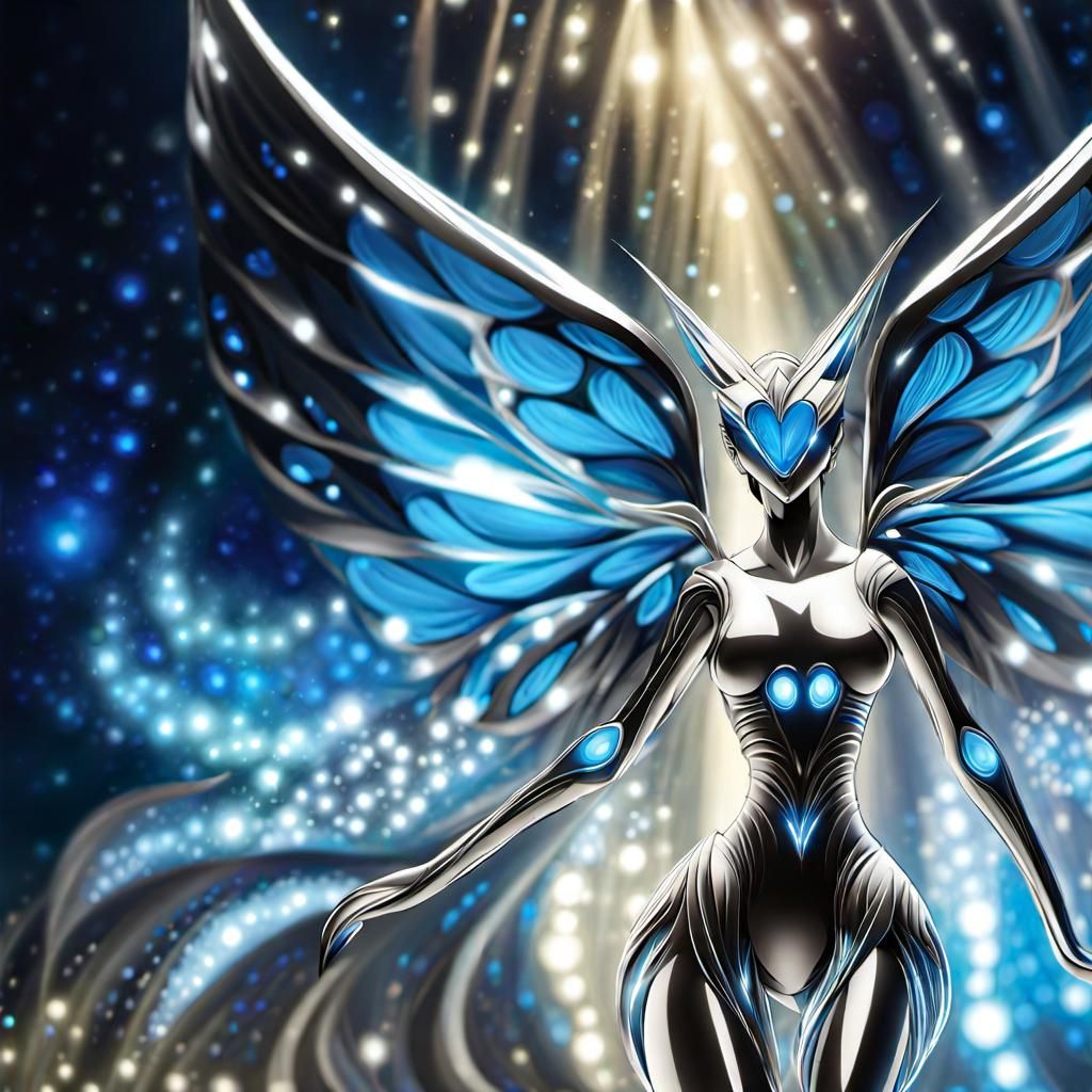 Gold Android with Crystal Limbs in Detailed Drawing