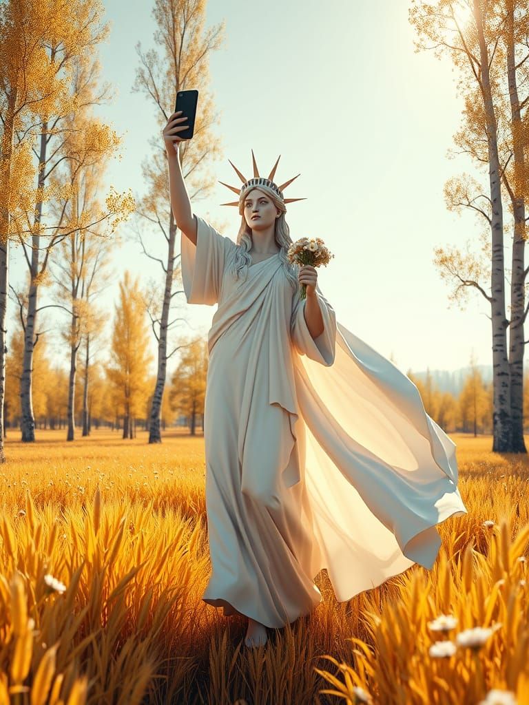 Statue of Liberty in Russian Field, 3D Rendered