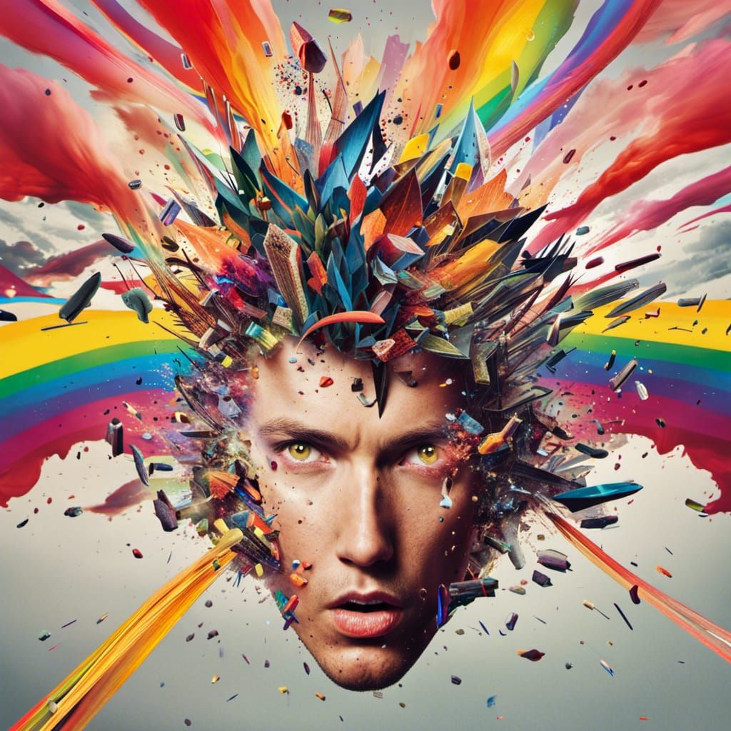 Chaotic Head Explosion Portrait in Surreal Graffiti Art