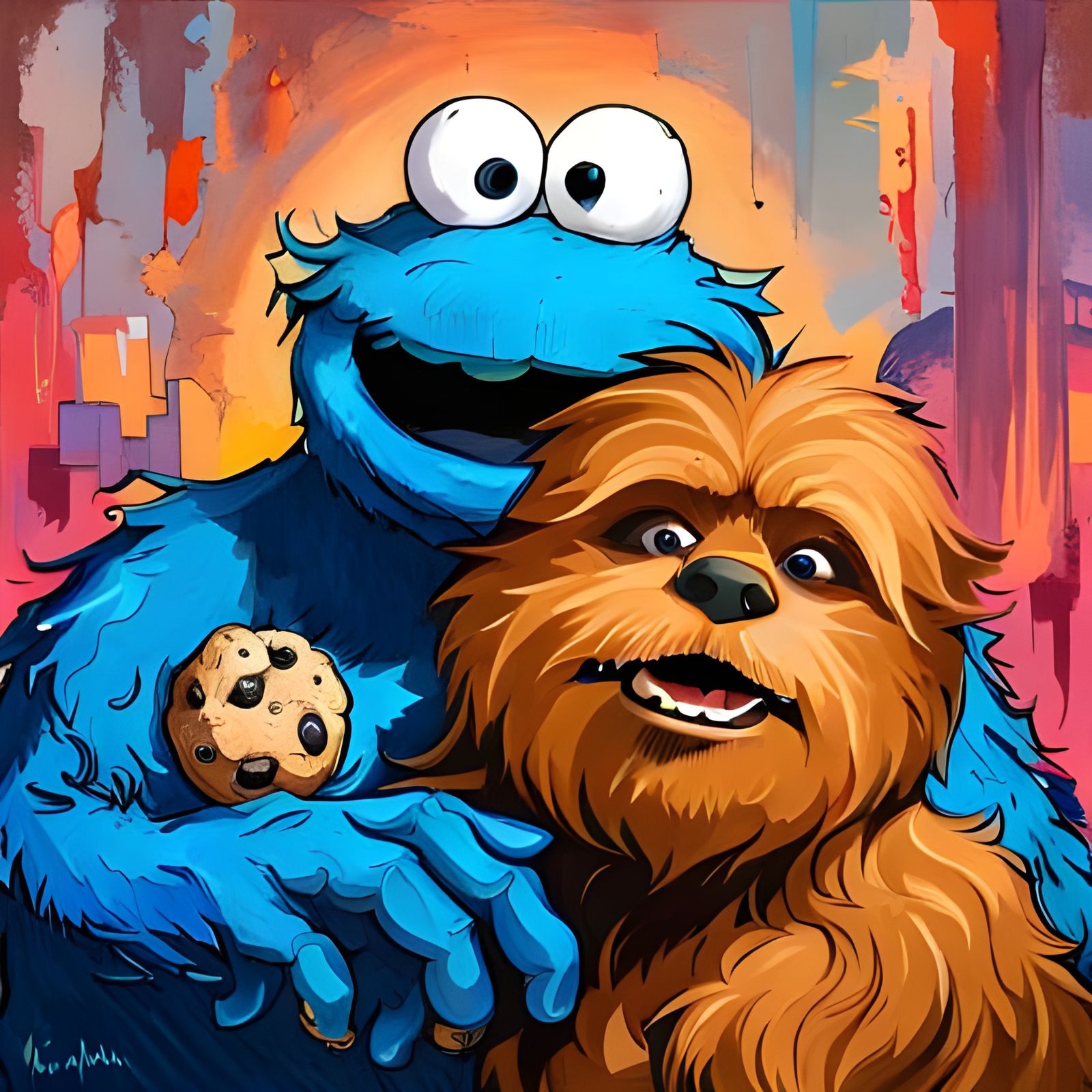 Cookie Monster Chewbacca Mashup in Pin-Up Style
