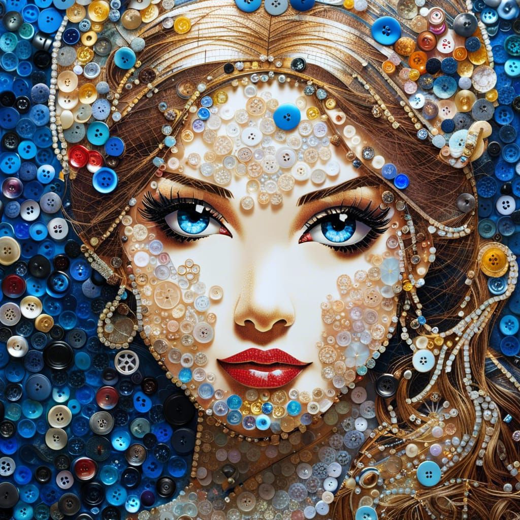 Button Mosaic Portrait of Princess Cinderella