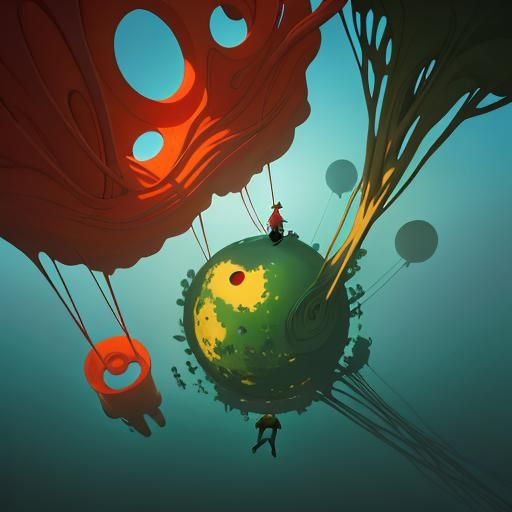 Surreal Biomorphic Figure in Dreamlike Scene