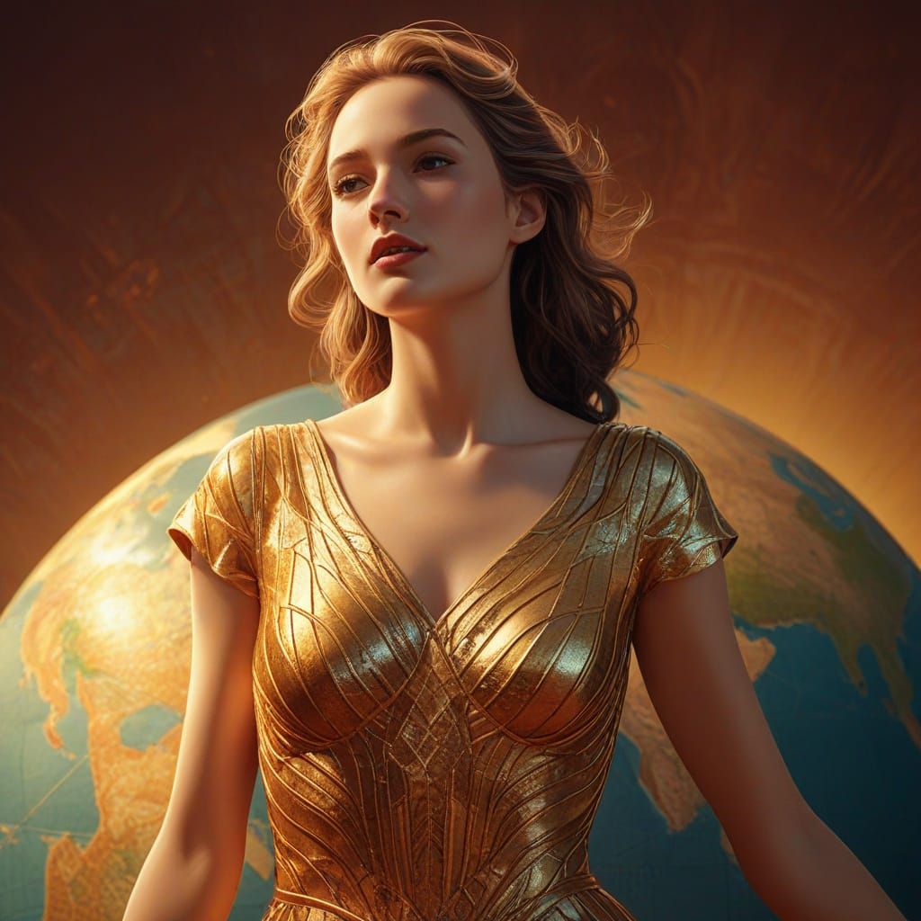 Lady on Globe in Vibrant Comic Book Style