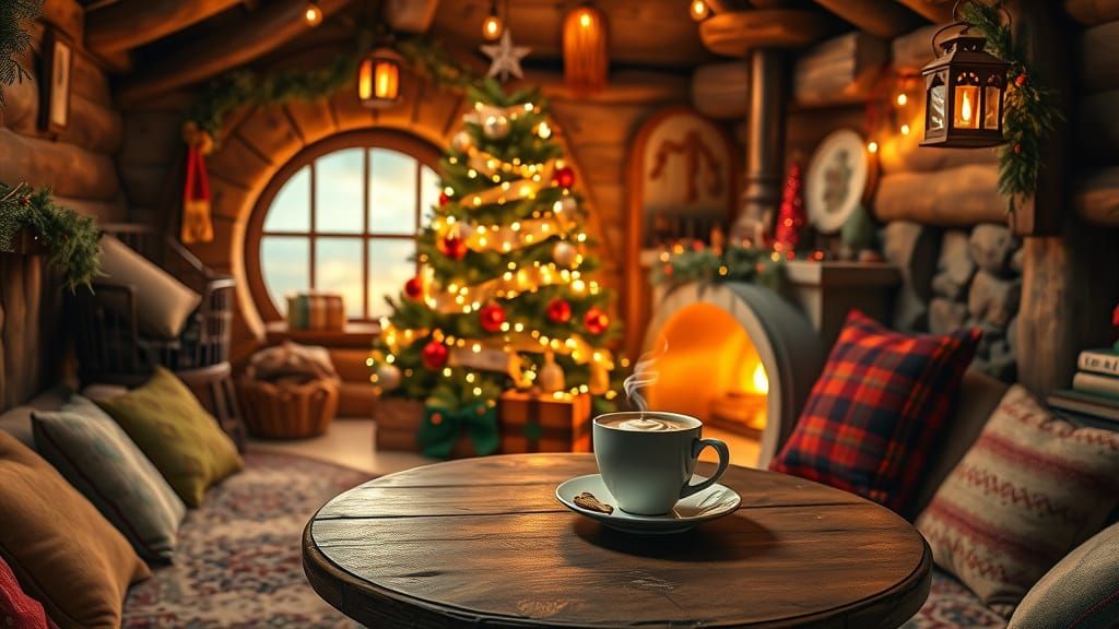 Cozy Hobbit House Interior at Christmas in Hyper-Realistic S...
