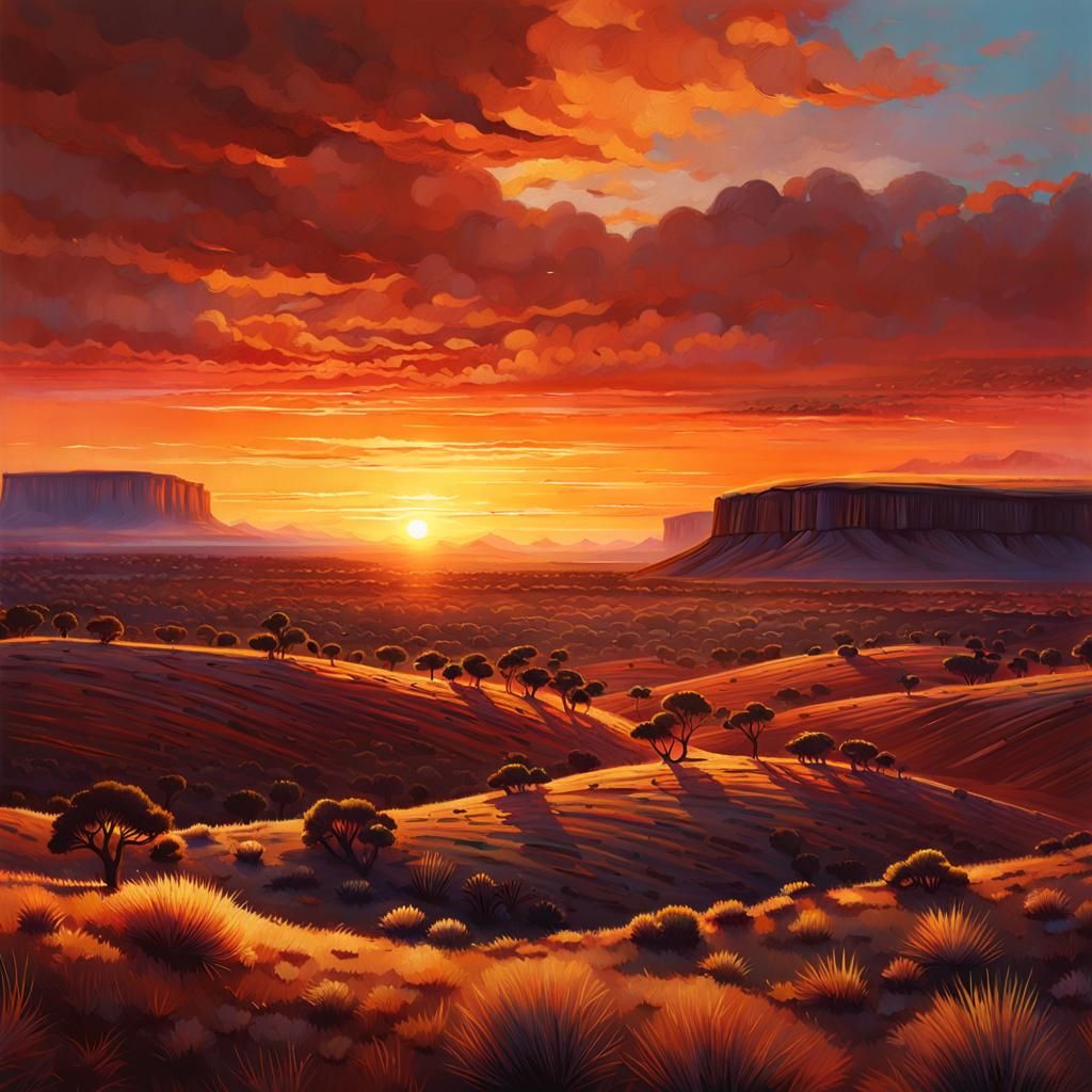 Australian Outback Sunset: Hyperdetailed Concept Art
