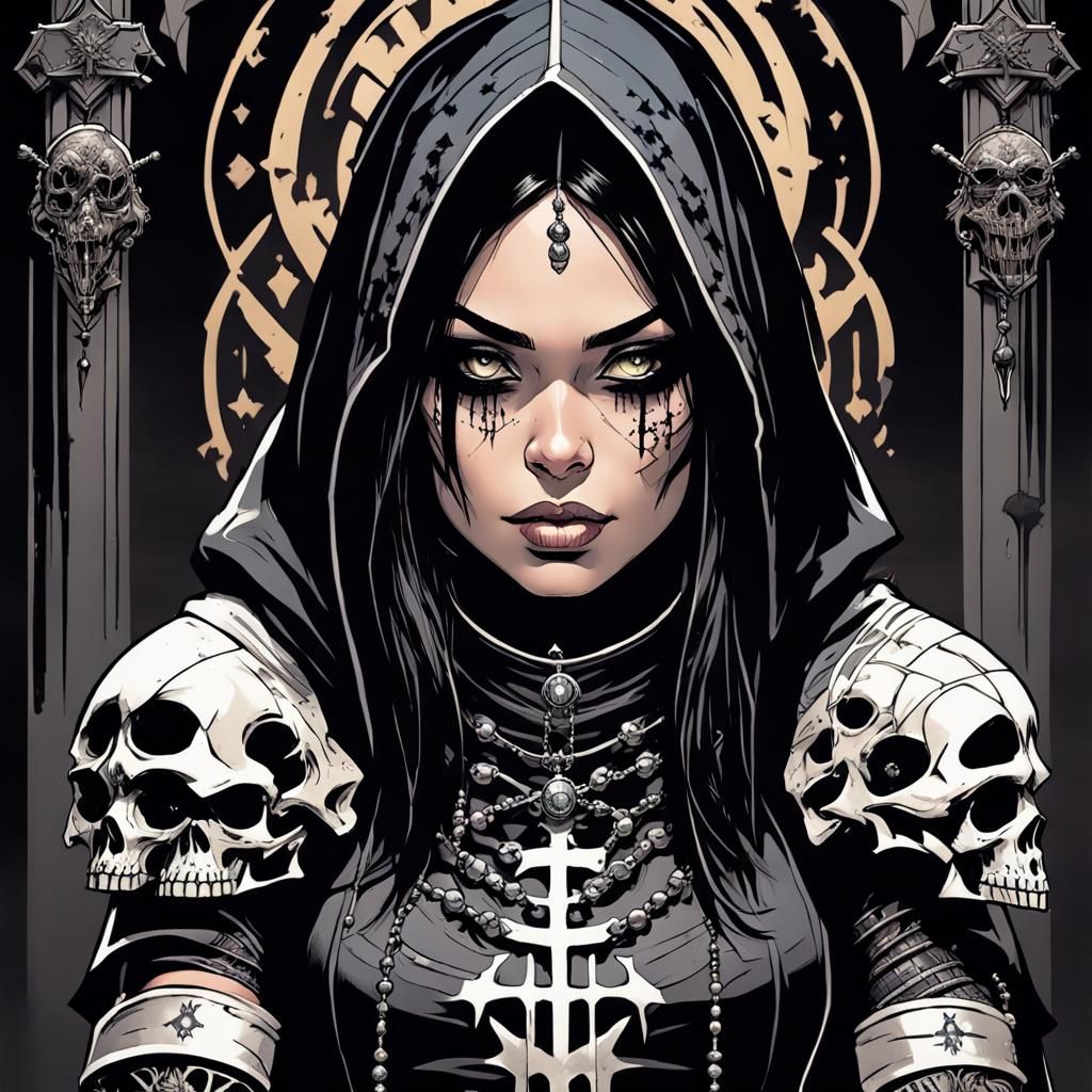 Gothic Comic Art: Female Cleric with Black Hair