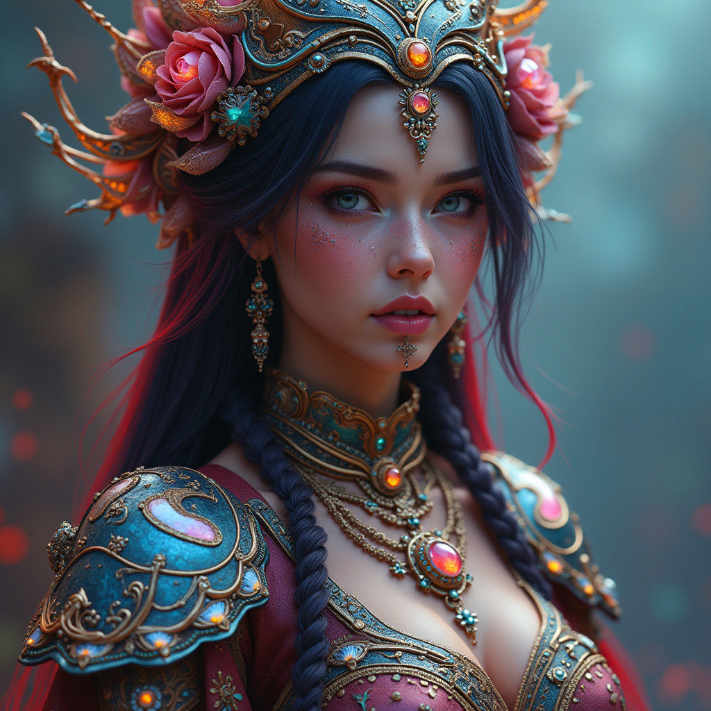 Fantasy Heroine in Intricate Clothing as Digital Art