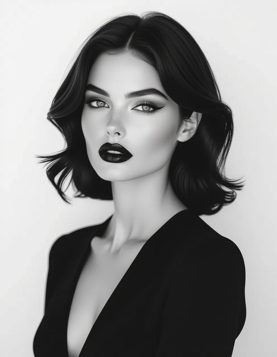 Monochromatic Portrait of a Woman with Dramatic Makeup