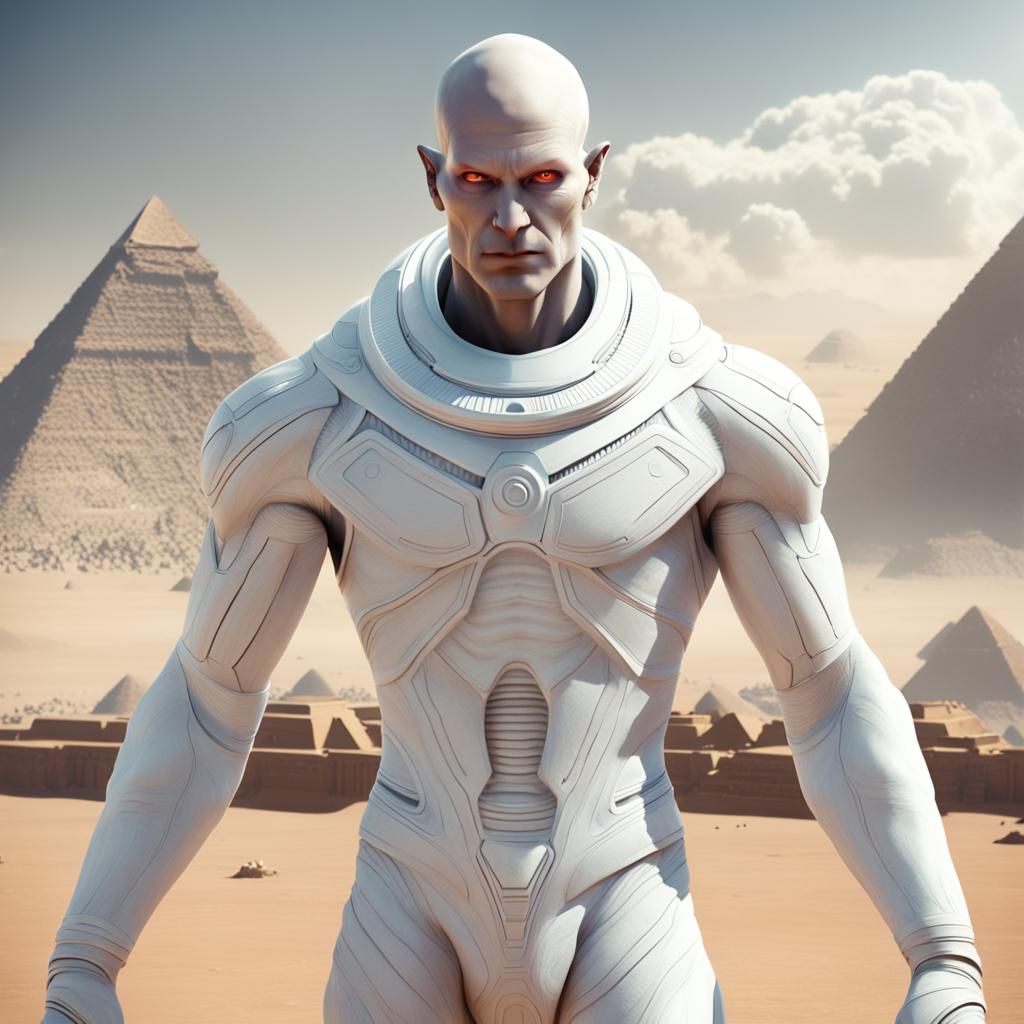 Handsome White Alien Lands on Earth Near Pyramids