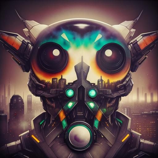 Surreal Alien Double Exposure in Dystopian Cityscape