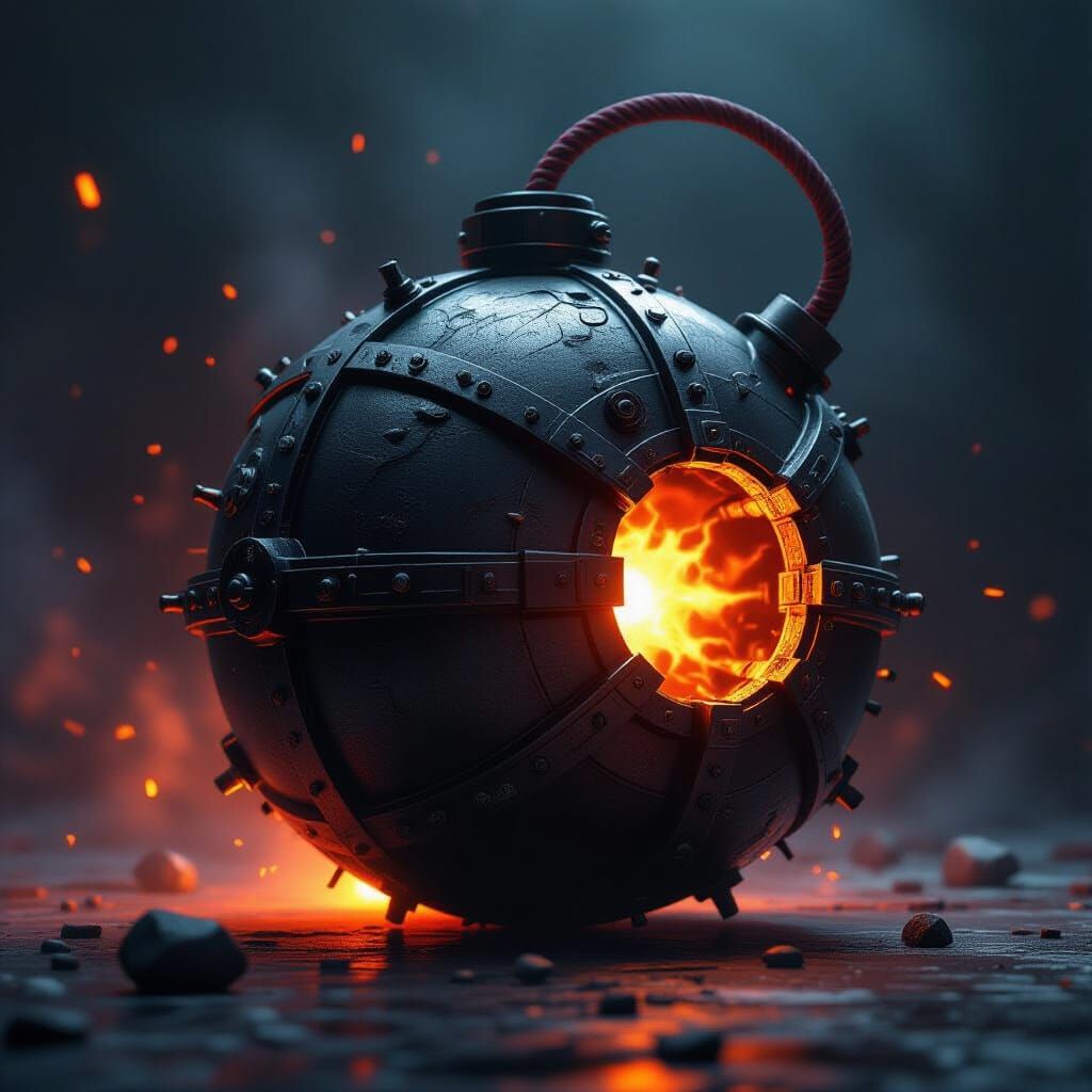 Colossal Stylized Bomb Radiating Ominous Aura