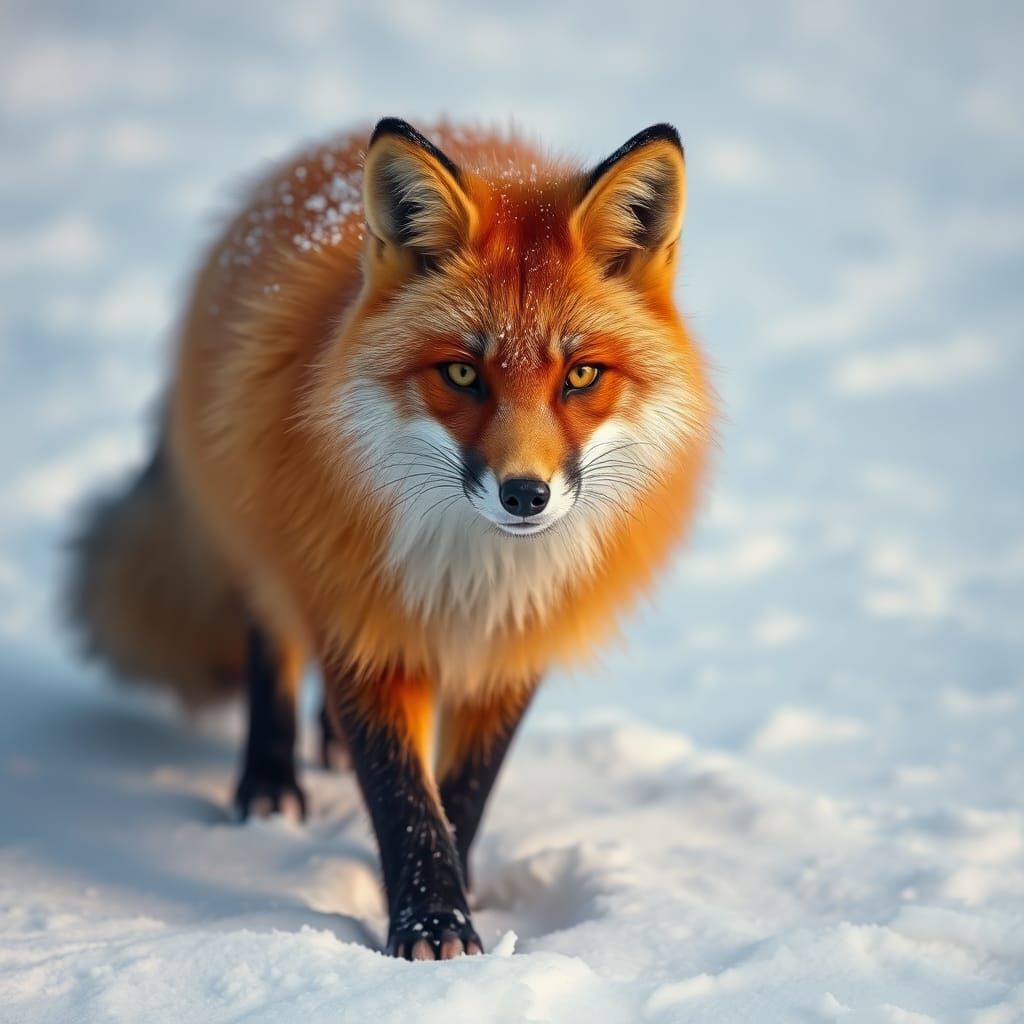 Red Fox in Snow, Photorealistic Digital Art