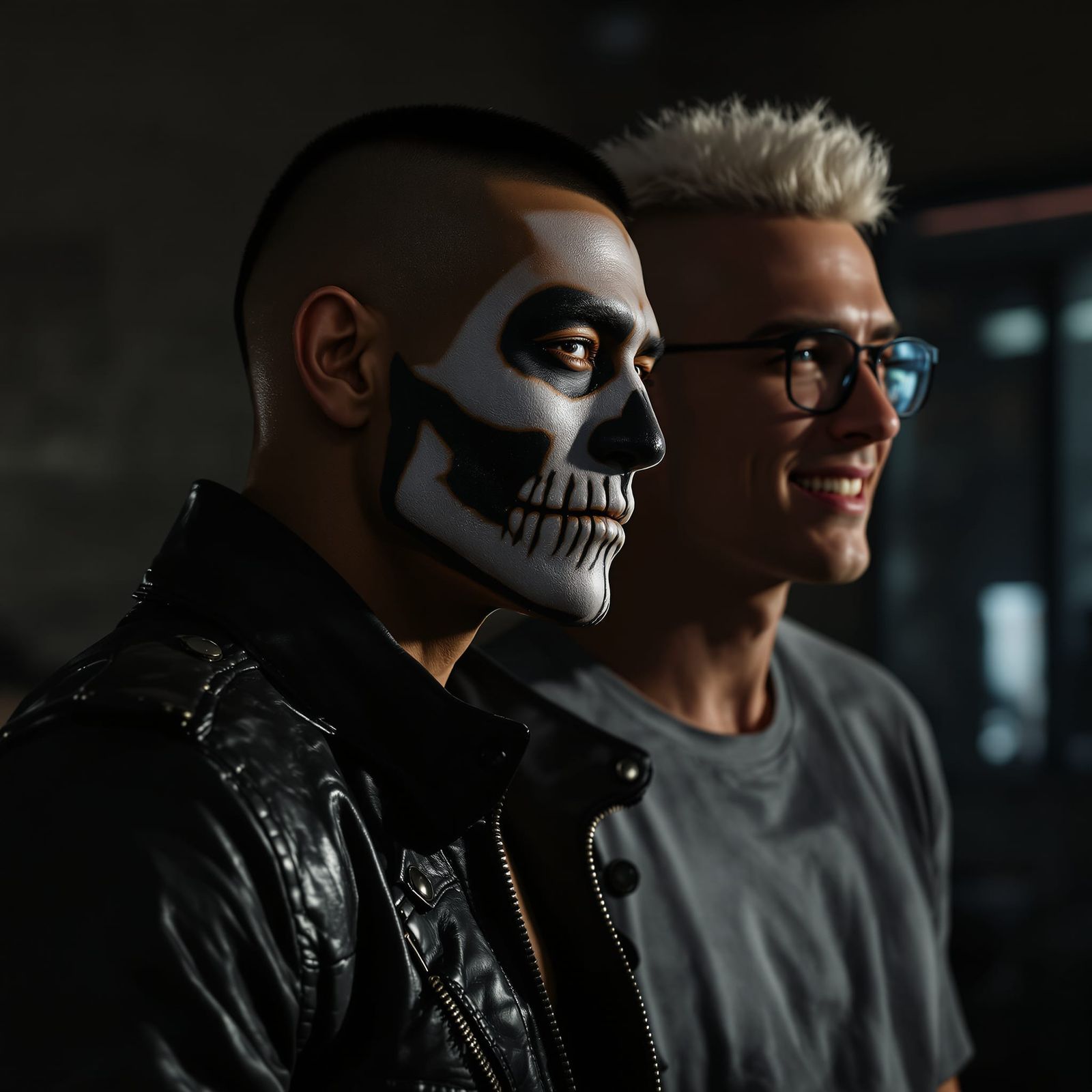 Chiseled Athlete Skull Makeup Cinematic Film Still