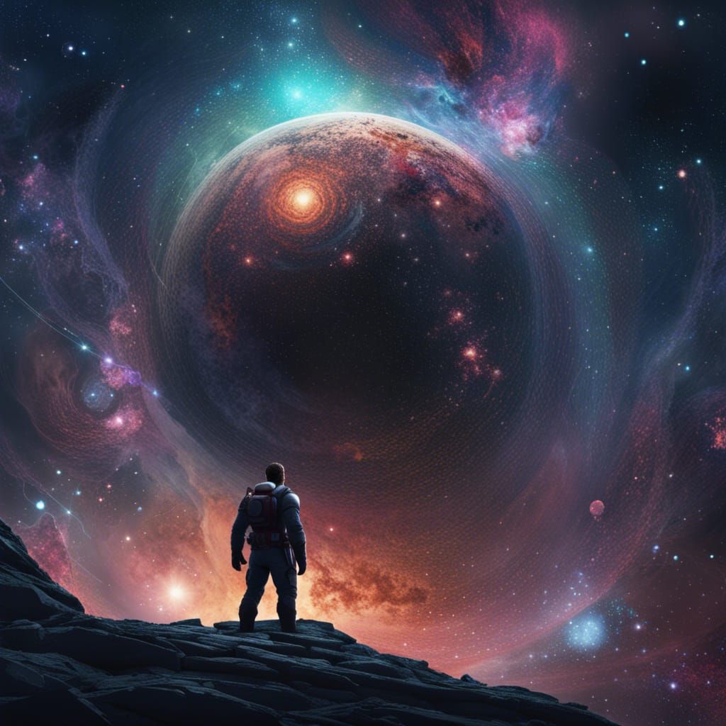 Cosmic Giant Man in Dark Fantasy Style