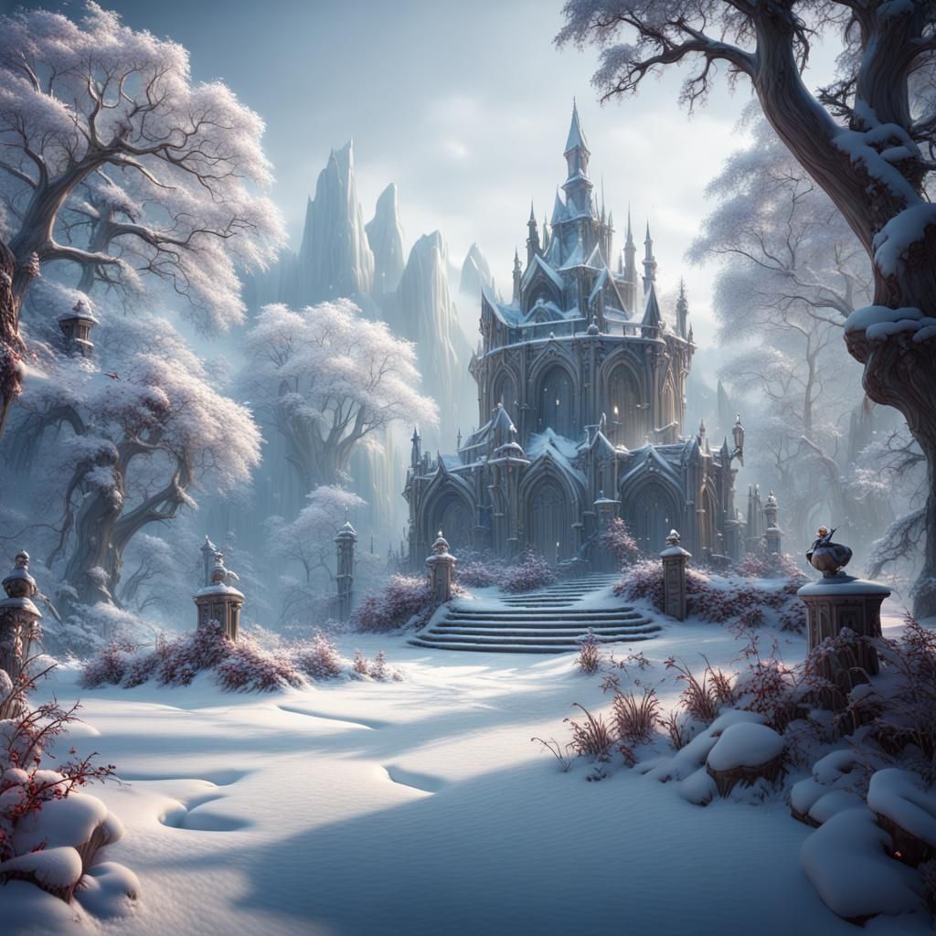 Beautiful Snow Garden in Detailed Matte Painting