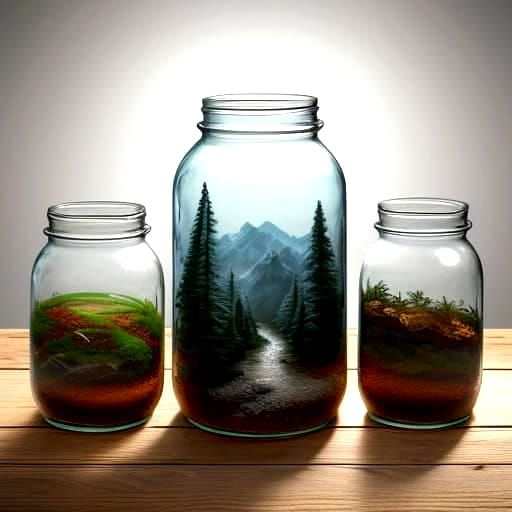 Miniature Biomes in Glass Jars: Hyper-Realistic Fantasy