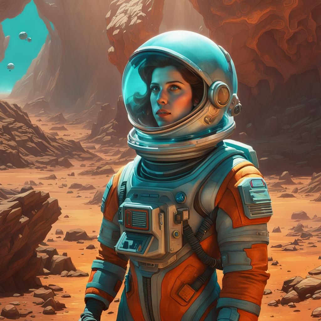 Retro Sci-Fi Woman on Alien Planet in 8K