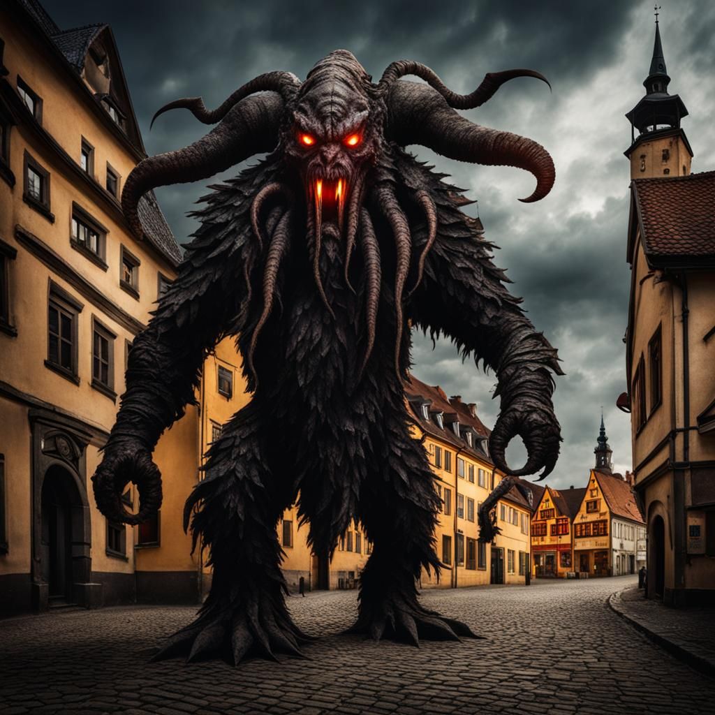 Gothic Townscape with Mythical Monster