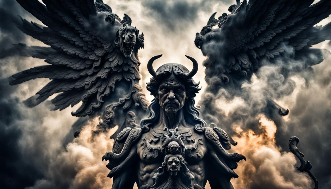 Angel Facing Demonic Smoke, Hyperrealistic HDR Image