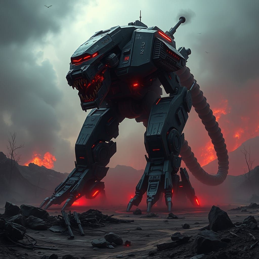 Mechanical Horror Devastates Desolate Dystopian Landscape