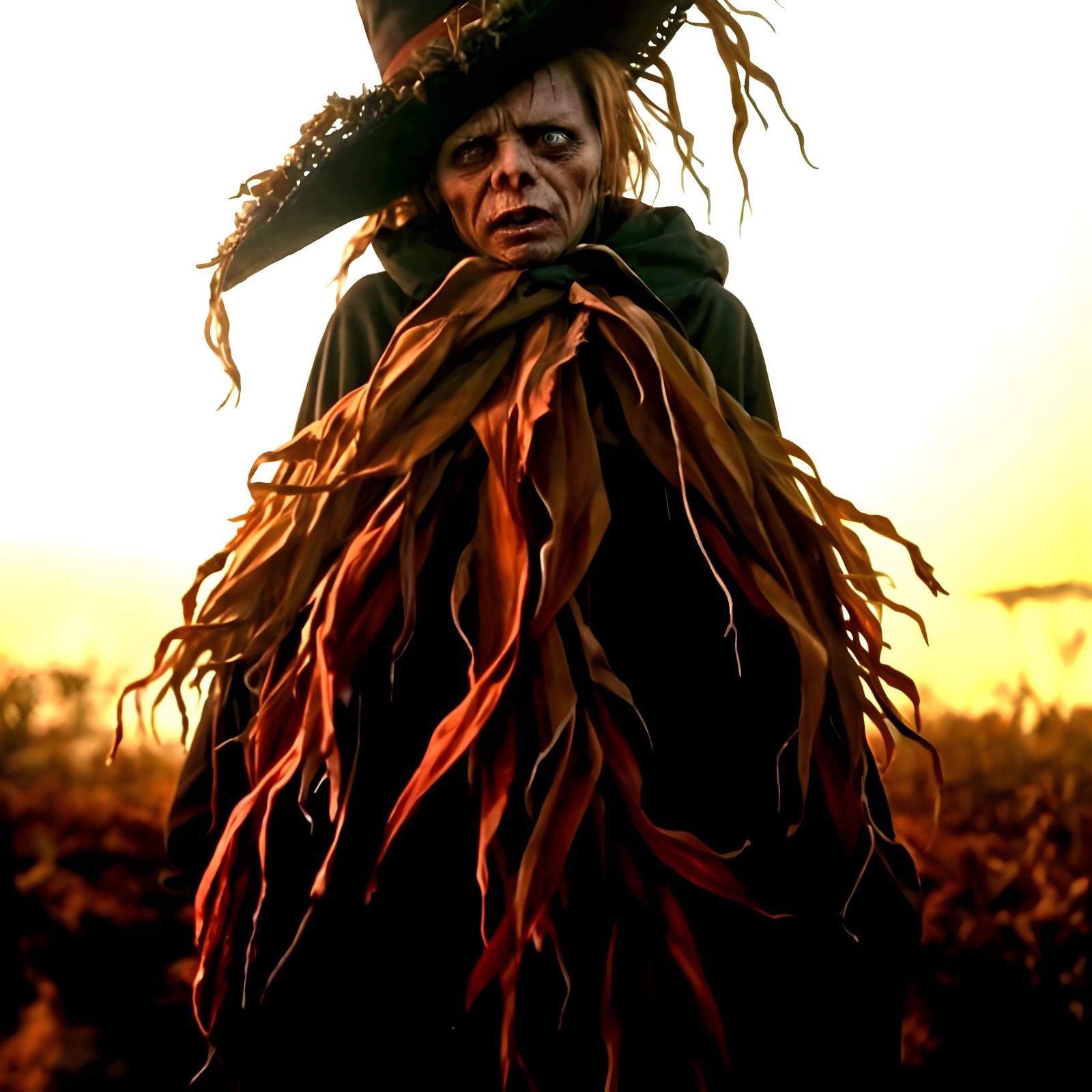 Terrifying Scarecrow in Golden Hour Corn Maze