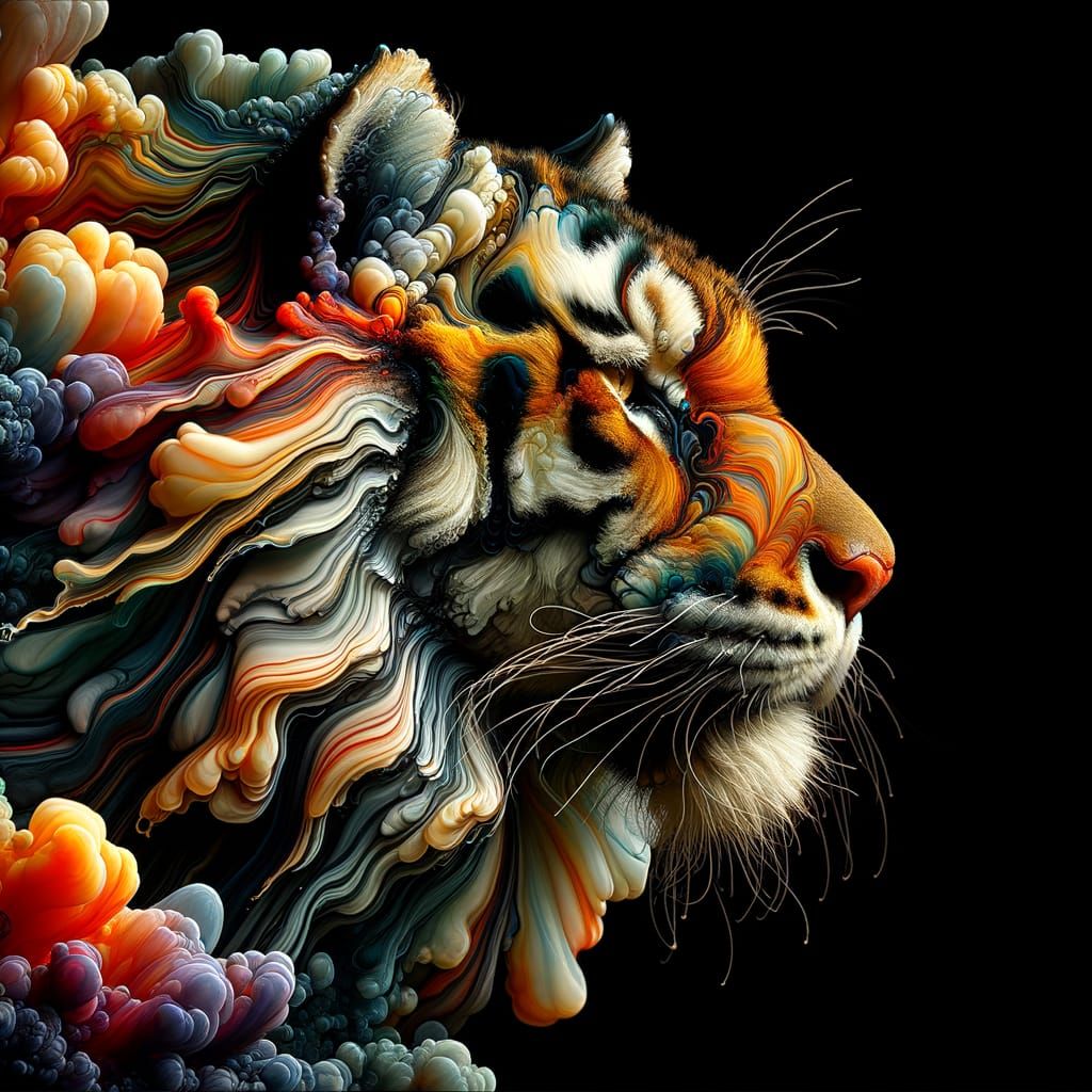 Hyperrealistic Tiger Head in Profile with Vibrant Colors and...