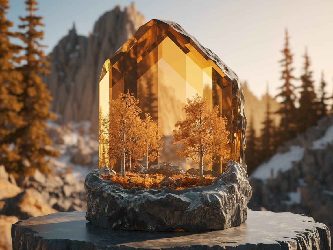 Autumnal Crystal Scene in Golden Lighting