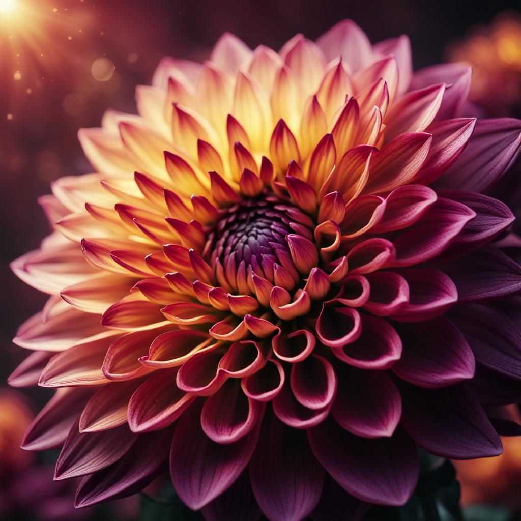 Vibrant Dahlia Bloom in Mystical Light, Matte Painting