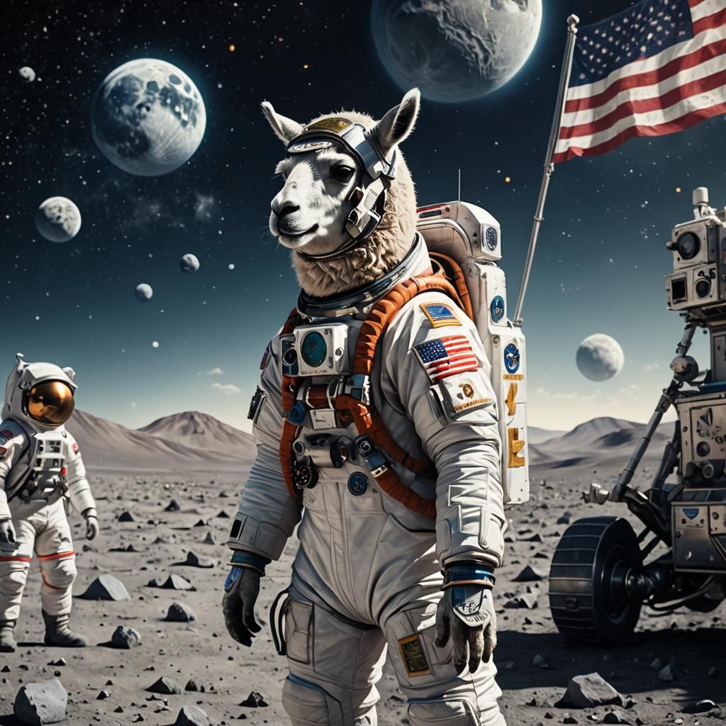 Llama Astronaut on the Moon: Digital Matte Painting