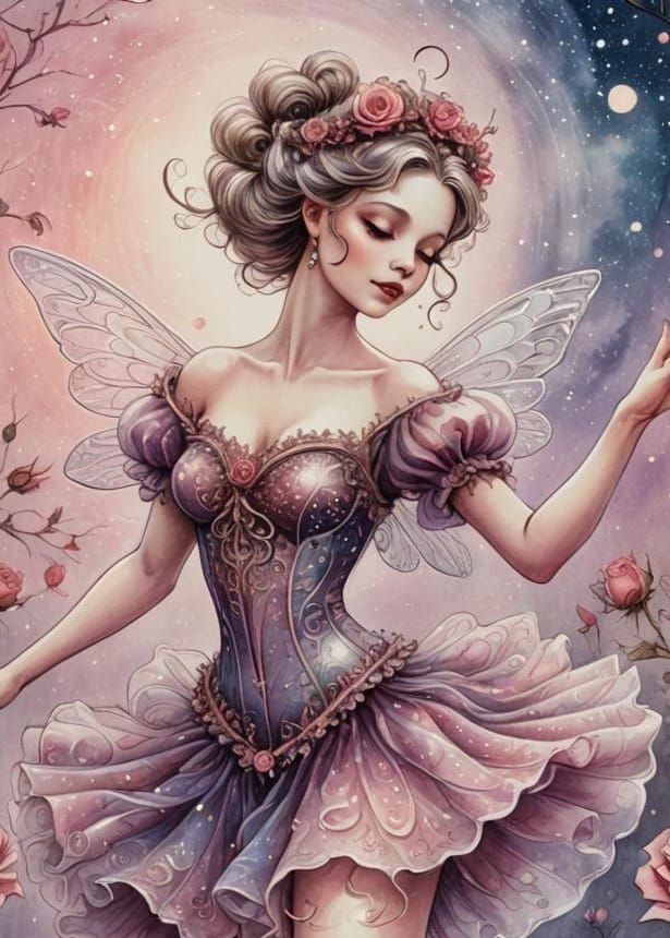 Sugar Plum Fairy in Galaxy: Ink Painting