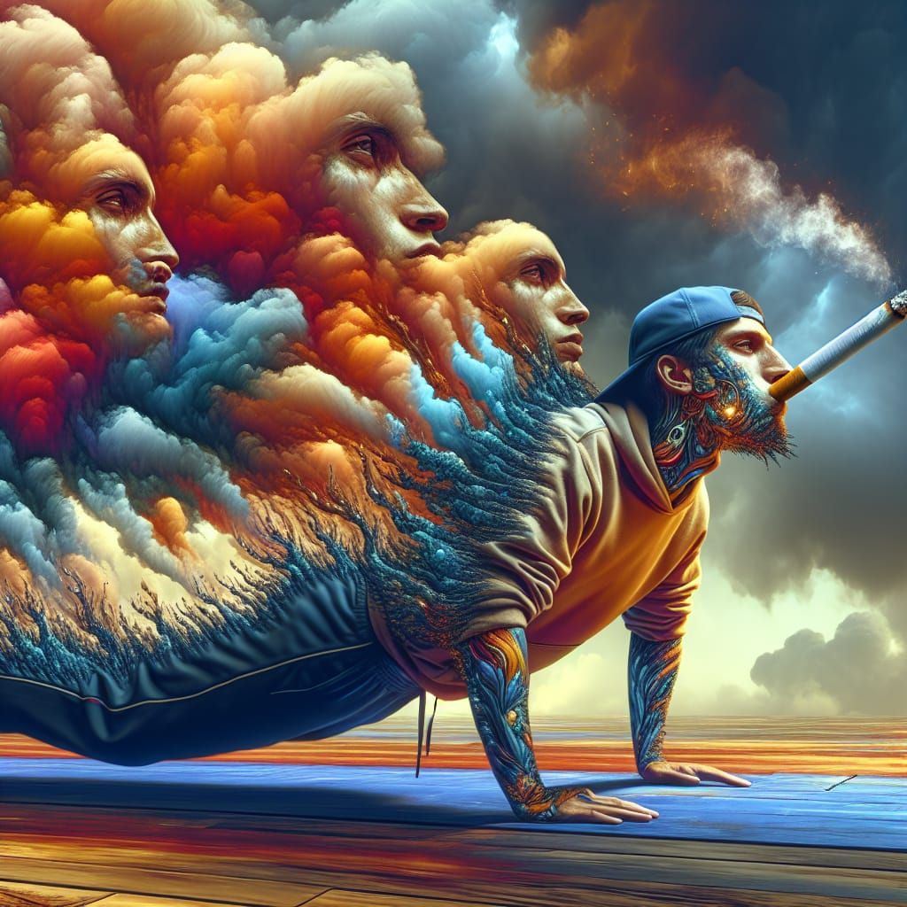 Hip-Hop Artist Emitting Cigarettes as Fantasy Art