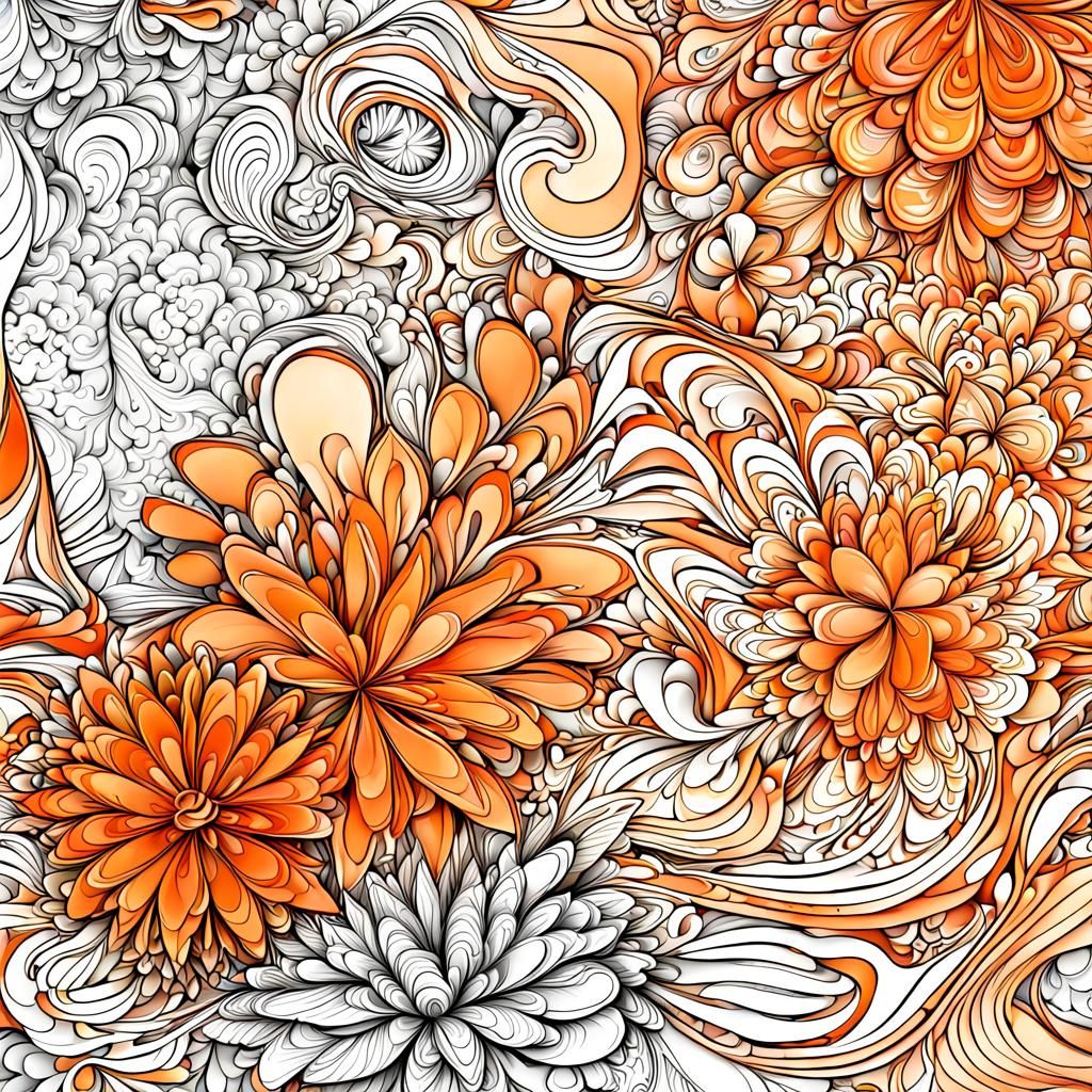 Abstract Orange Flowers in Bold Line Art
