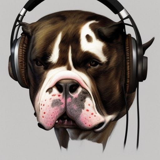 Hyperrealistic Bulldog Portrait with Headphones