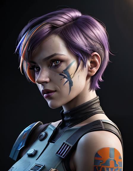 Sabine Wren Portrait in Hyperdetailed Digital Art Style