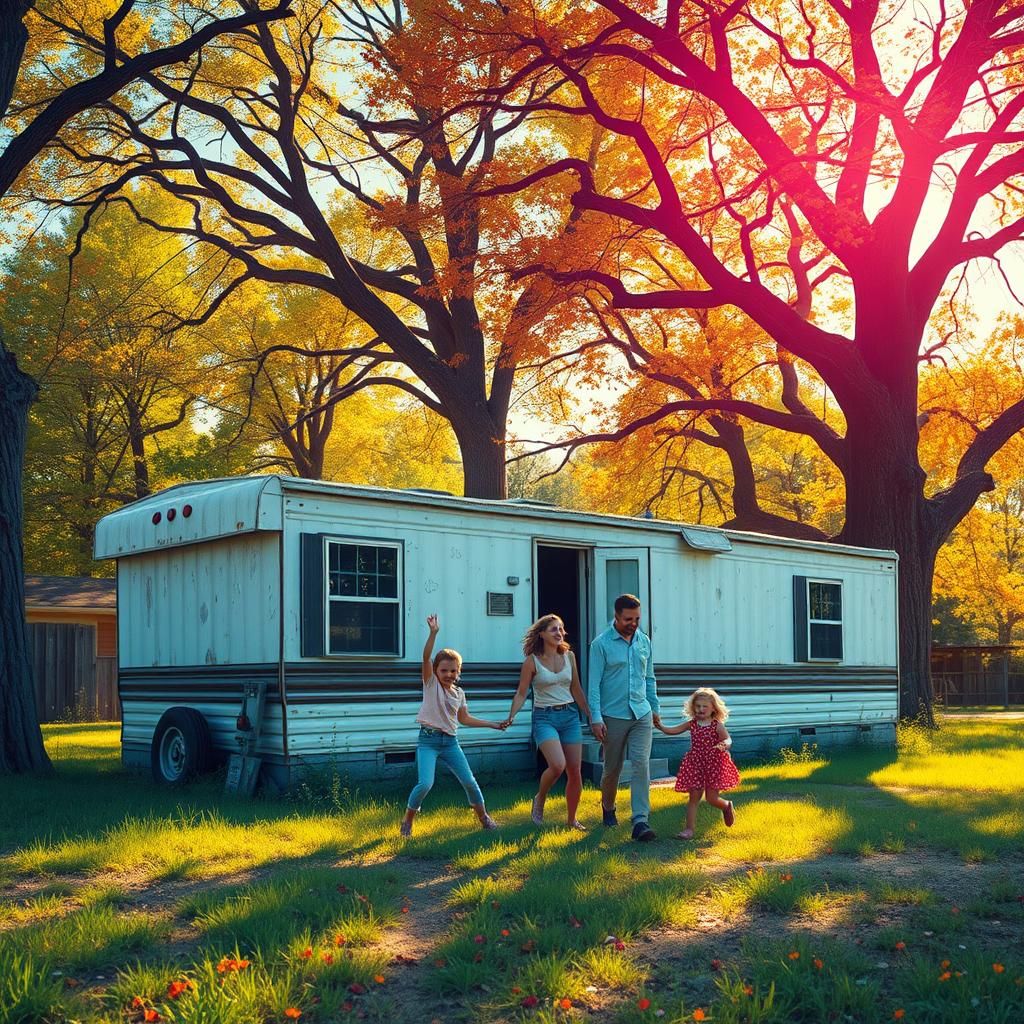 Happy Family at Home: Street Art Style