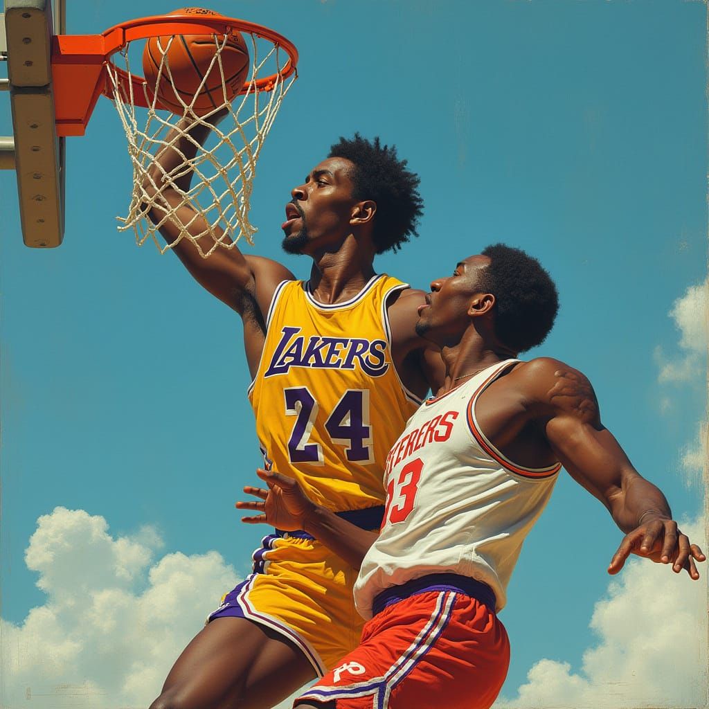 Black Man Dunking in Basketball Art Style