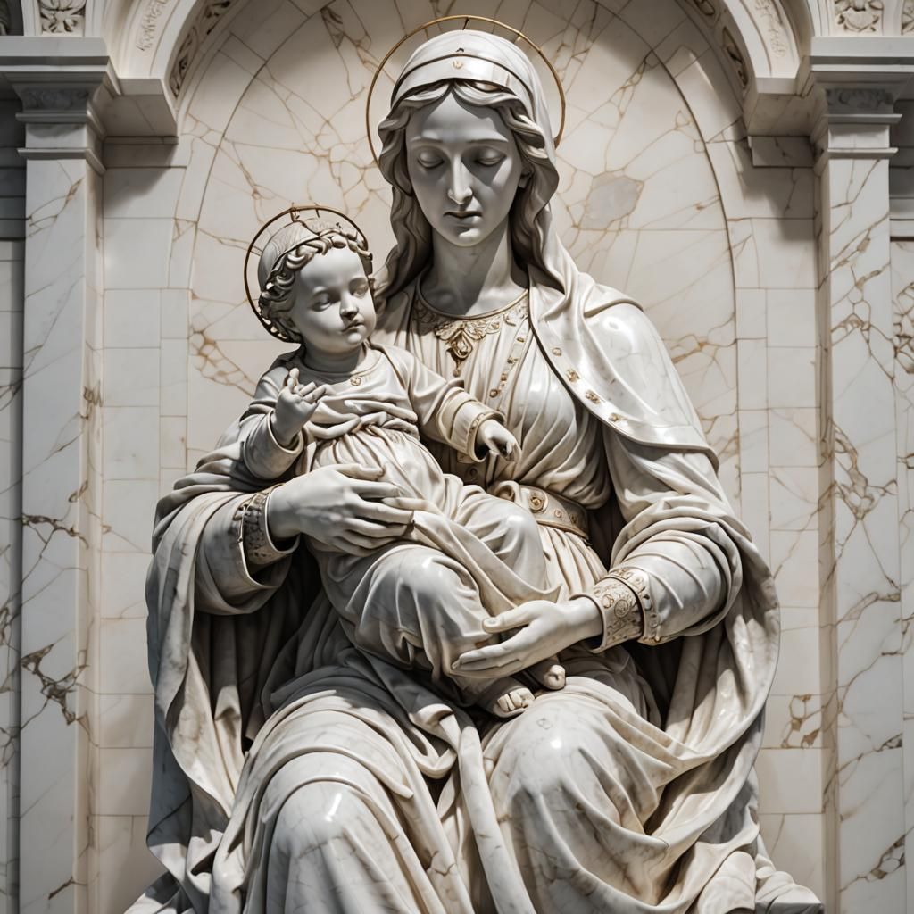 Marble Statue of Mary and Baby Jesus
