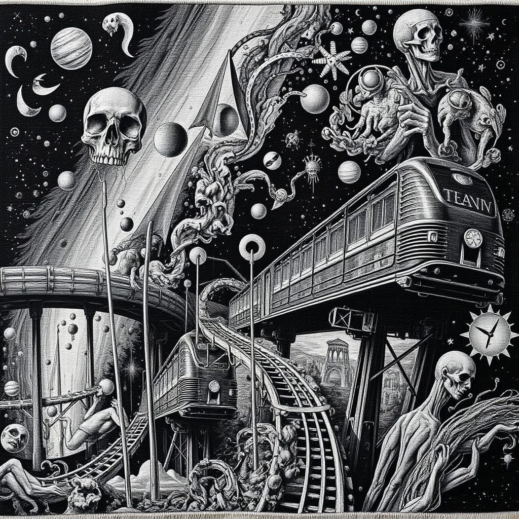 Surrealist Tapestry of a Futuristic Monochrome World