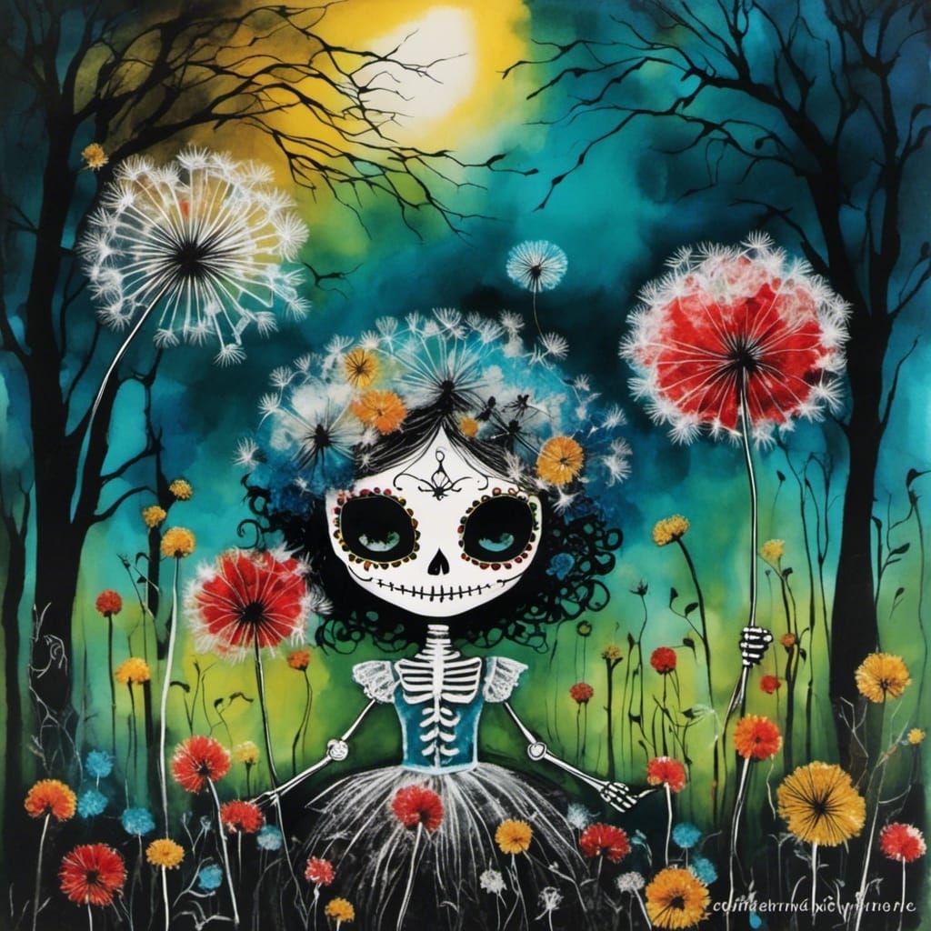 Sugar Skull Catrina with Dandelion Castle