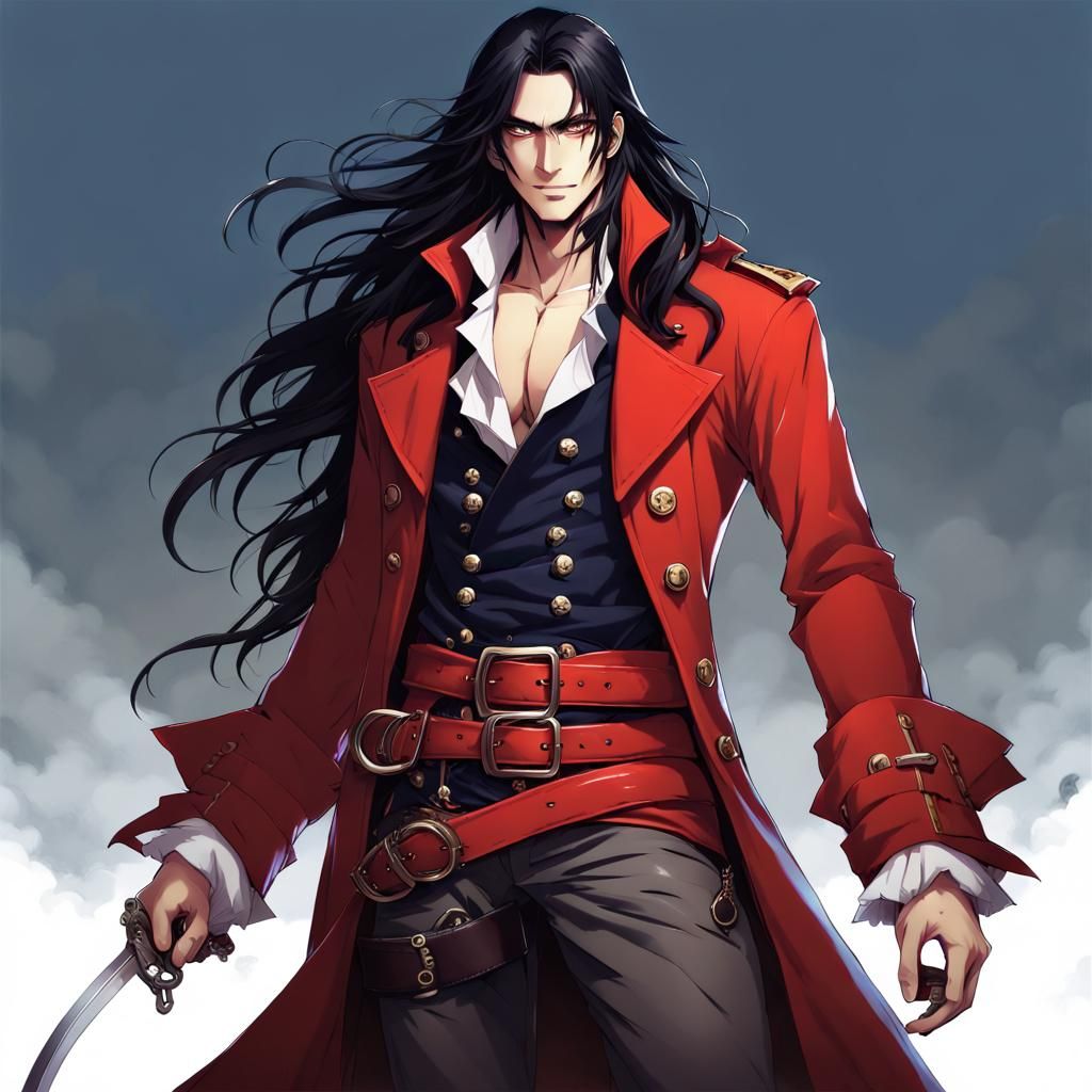 Handsome Vampire Pirate in Anime Style, Digital Art