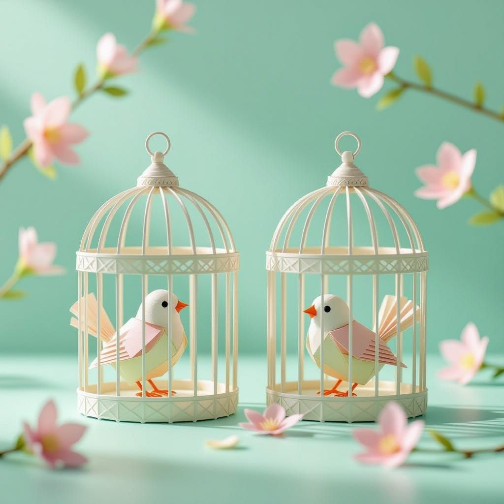 Origami Bird Cages with Crepe Paper Chicks