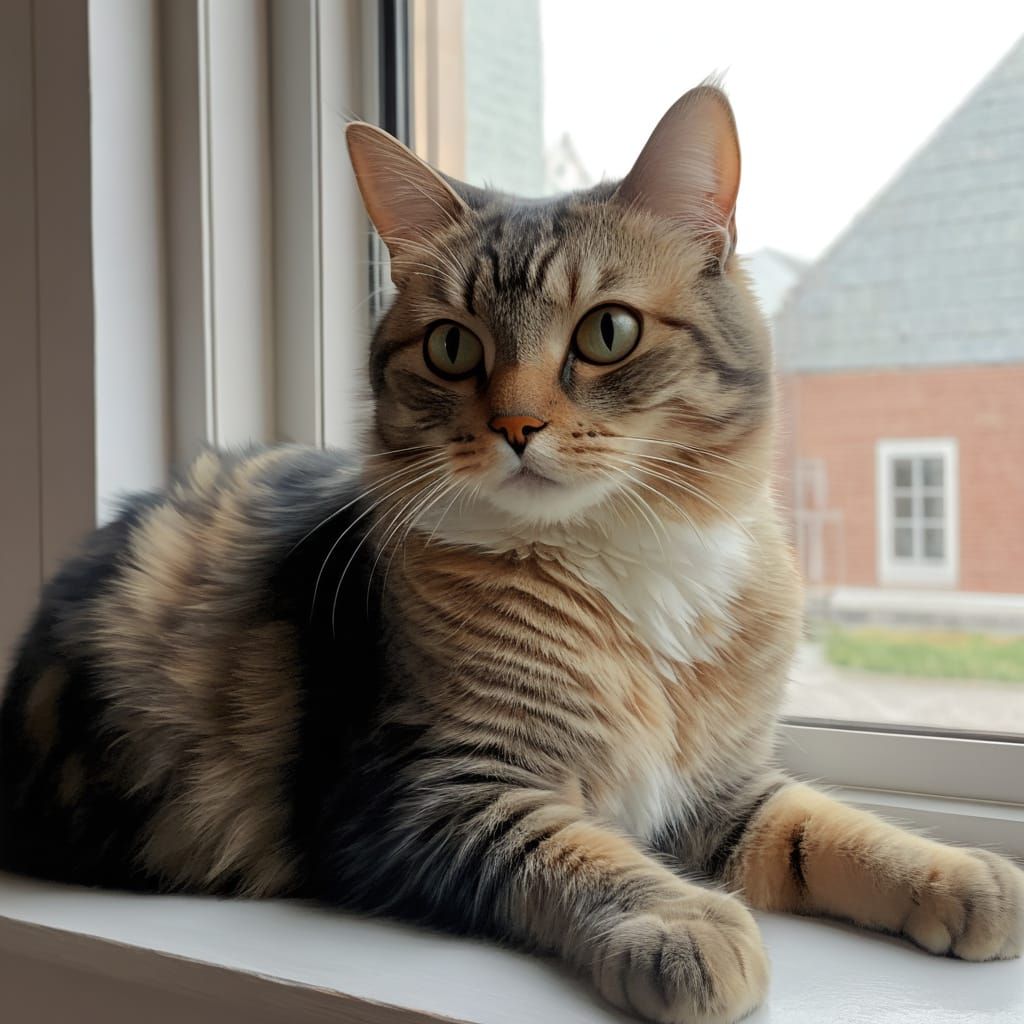Cat on Windowsill in Whimsical Digital Painting