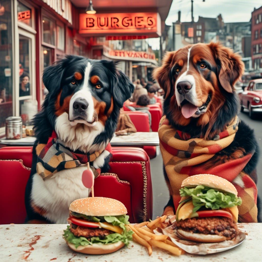 Bernese Mountain Dogs at 1963 Burger Shop