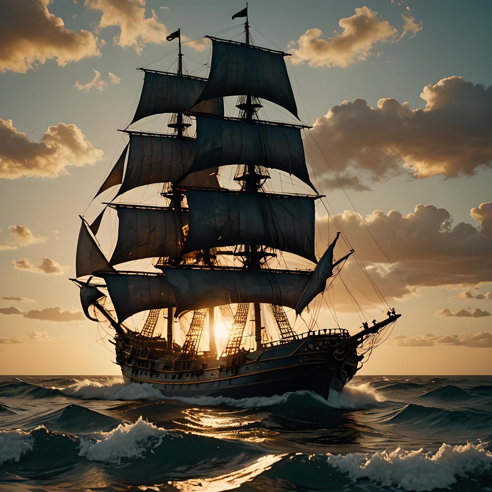 Black Pearl Ship at Sunset