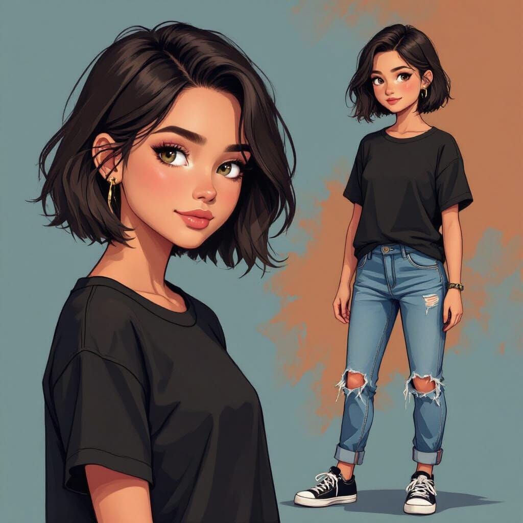 Edgy Girl Character Sheet Illustration in Digital Painting S...