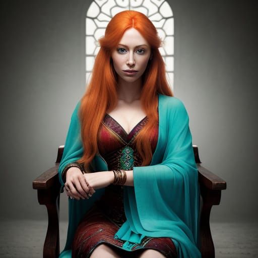 Mystical Goddess in Turquoise Eyes, Strawberry Blonde Hair